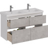 Тумба LEMARK COMBI 125 см под 2 раковины, подвесная/напольная, 4 ящика, фасад Бетон, корпус белый глянец LM03C125T-Beton