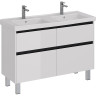 Тумба LEMARK COMBI 125 см под 2 раковины, подвесная/напольная, 4 ящика, планки-чёрный; корпус/фасад белый глянец LM03C125T-black