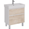 Тумба LEMARK COMBI 80 см под раковину, подвесная/напольная, 2 ящика, фасад Дуб кантри, корпус белый глянец LM03C80T-dub